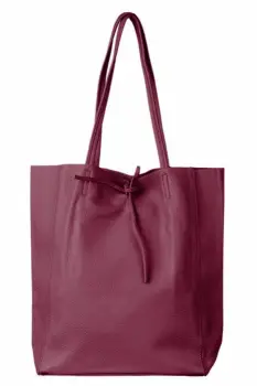 Geanta shopper din piele naturala, magenta inchis imagine