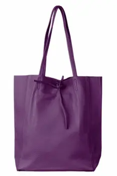Geanta shopper din piele naturala, mov imagine