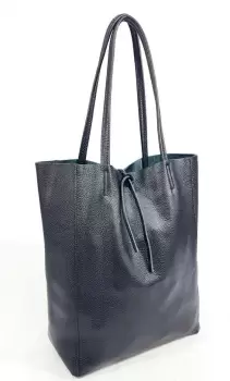 Geanta shopper din piele naturala, negru metalizat imagine