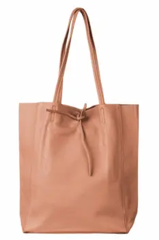 Geanta shopper din piele naturala, roz somon inchis imagine