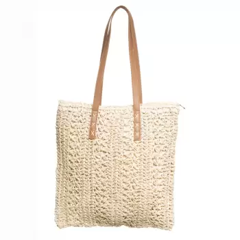 Geanta shopper impletita cu manere din piele ecologica, bej deschis imagine