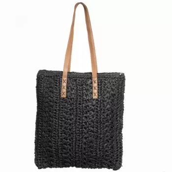 Geanta shopper impletita cu manere din piele ecologica, negru imagine