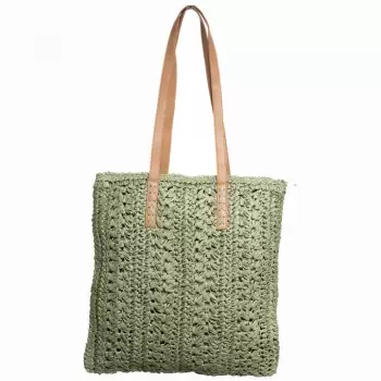 Geanta shopper impletita cu manere din piele ecologica, verde prafuit imagine