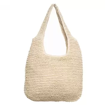 Geanta shopper impletita cu manere late, bej deschis imagine