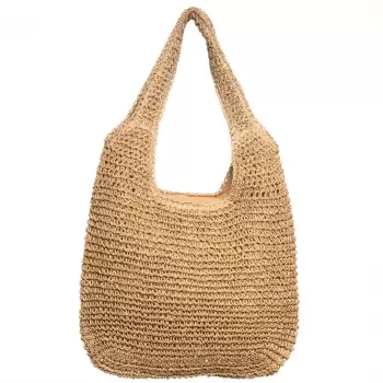 Geanta shopper impletita cu manere late, bej inchis imagine