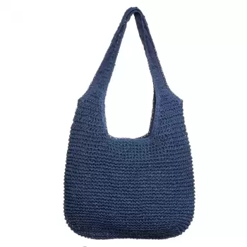 Geanta shopper impletita cu manere late, bleumarin imagine