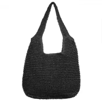 Geanta shopper impletita cu manere late, neagra imagine