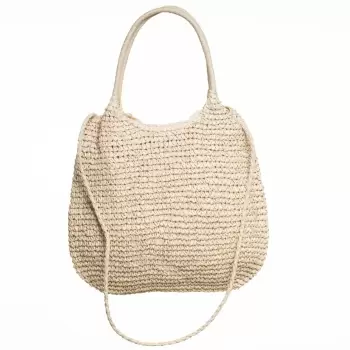 Geanta shopper impletita cu manere si bareta de umar din acelasi material, bej deschis imagine