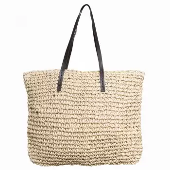 Geanta shopper impletita cu ochiuri mari si manere din piele ecologica, bej deschis imagine
