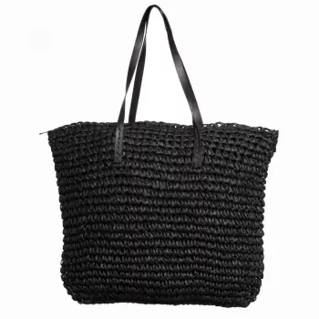 Geanta shopper impletita cu ochiuri mari si manere din piele ecologica, neagra imagine