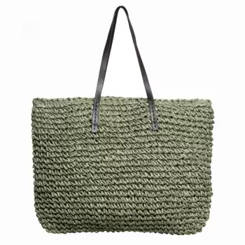 Geanta shopper impletita cu ochiuri mari si manere din piele ecologica, verde prafuit imagine