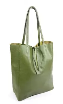 Geanta shopper kaki din piele naturala imagine