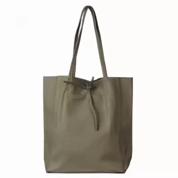 Geanta shopper kaki inchis din piele naturala imagine