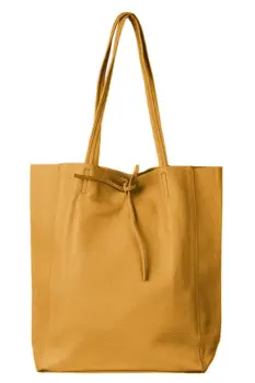 Geanta shopper mustar din piele naturala, cu fermoar imagine