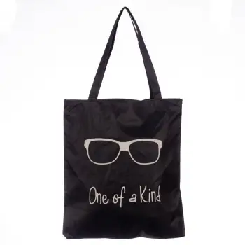Geanta shopper neagra din material textil, cu imprimeu grafic ochelari de soare imagine