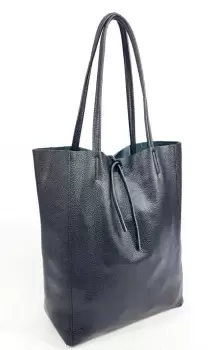 Geanta shopper neagra din piele naturala imagine