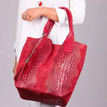 Geanta shopper rosie din piele intoarsa naturala imagine