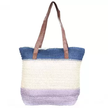 Geanta shopper tricolora impletita, lila, bej si albastru imagine