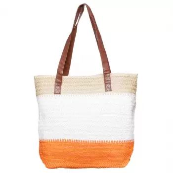 Geanta shopper tricolora impletita, portocaliu, bej si alb imagine