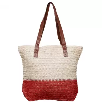 Geanta shopper tricolora impletita, rosu inchis si bej imagine