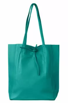 Geanta shopper turcoaz din piele naturala imagine