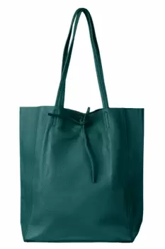 Geanta shopper turcoaz inchis din piele naturala imagine