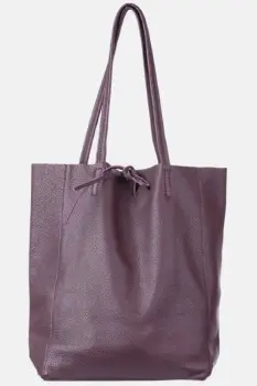 Geanta shopper visiniu din piele naturala, cu fermoar imagine