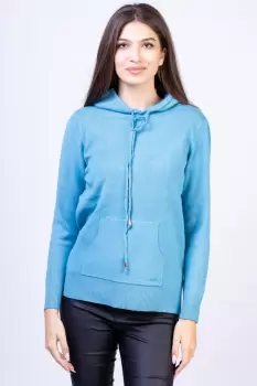 Hanorac-pulover cu gluga si buzunar marsupiu, albastru imagine