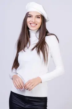 Helanca pulover cu guler inalt, alba imagine