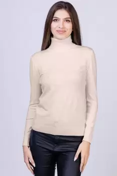 Helanca pulover cu guler inalt, bej deschis imagine