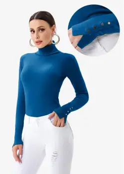 Helanca pulover cu guler inalt si nasturei pe maneca, albastra imagine