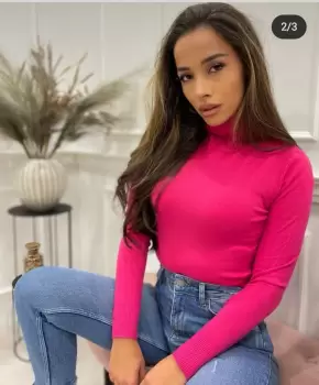 Helanca pulover cu guler inalt si nasturei pe maneca, cu cashmere, fucsia imagine