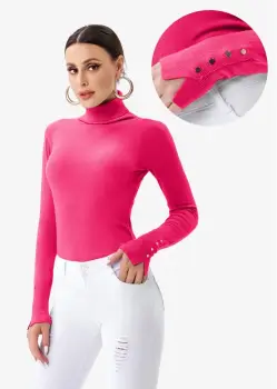 Helanca pulover cu guler inalt si nasturei pe maneca, fucsia imagine