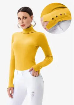 Helanca pulover cu guler inalt si nasturei pe maneca, galbena imagine