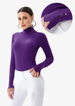 Helanca pulover cu guler inalt si nasturei pe maneca, mov imagine