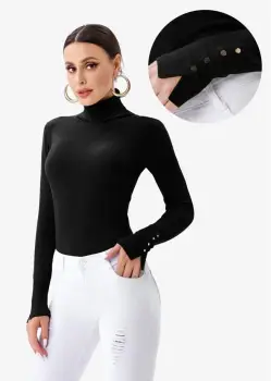 Helanca pulover cu guler inalt si nasturei pe maneca, neagra imagine