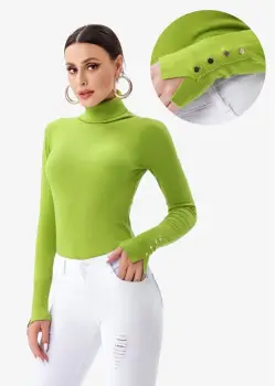 Helanca pulover cu guler inalt si nasturei pe maneca, verde oliv imagine