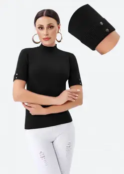 Helanca pulover cu maneca scurta, nasturei metalici si guler scurt, imagine