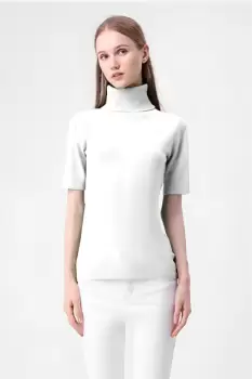 Helanca pulover cu maneca scurta si guler inalt, alb imagine