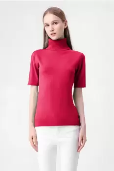 Helanca pulover cu maneca scurta si guler inalt, fucsia imagine
