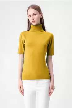 Helanca pulover cu maneca scurta si guler inalt, mustar imagine