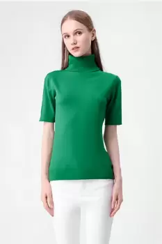 Helanca pulover cu maneca scurta si guler inalt, verde imagine