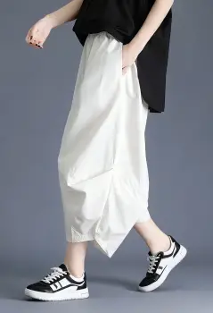 Pantaloni balon cu drapaj lateral, stil japonez, albi imagine