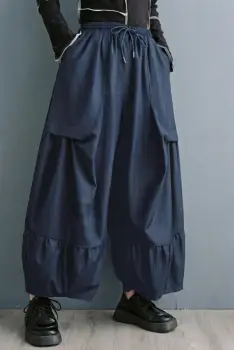 Pantaloni balon dama cu fronseu si talie elastica, bleumarin imagine