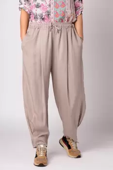 Pantaloni bej, masura mare, din tencel, cu siret imagine