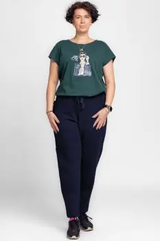 Pantaloni bleumarin casual sport din bumbac cu buzunare laterale imagine