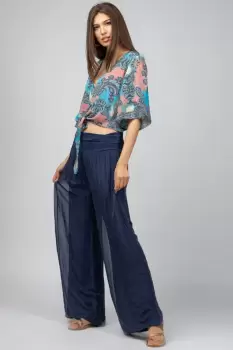 Pantaloni bleumarin din matase naturala, tip salvari imagine