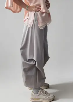 Pantaloni dama largi cu fronseu lateral si buzunare, gri imagine