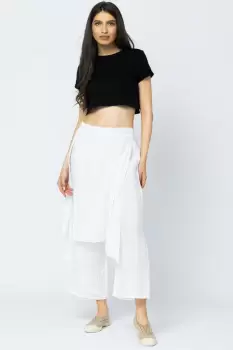 Pantaloni de vara din in, cu aplicatii pe fata si spate, albi imagine