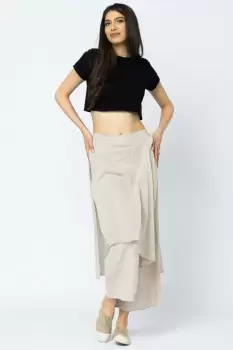 Pantaloni de vara din in, cu aplicatii pe fata si spate, bej imagine